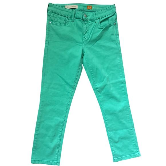Anthropologie Pilcro Stet Mid-Rise Crop Ankle Jeans Aqua Green Size 27 - Picture 2 of 9